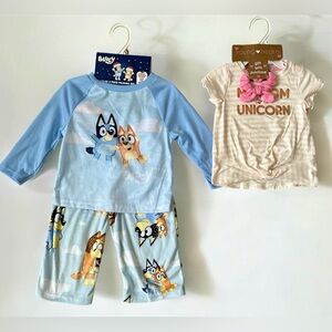 Bluey 2 piece PJ’s and a top with scrunchie. Toddler 2 sizes.